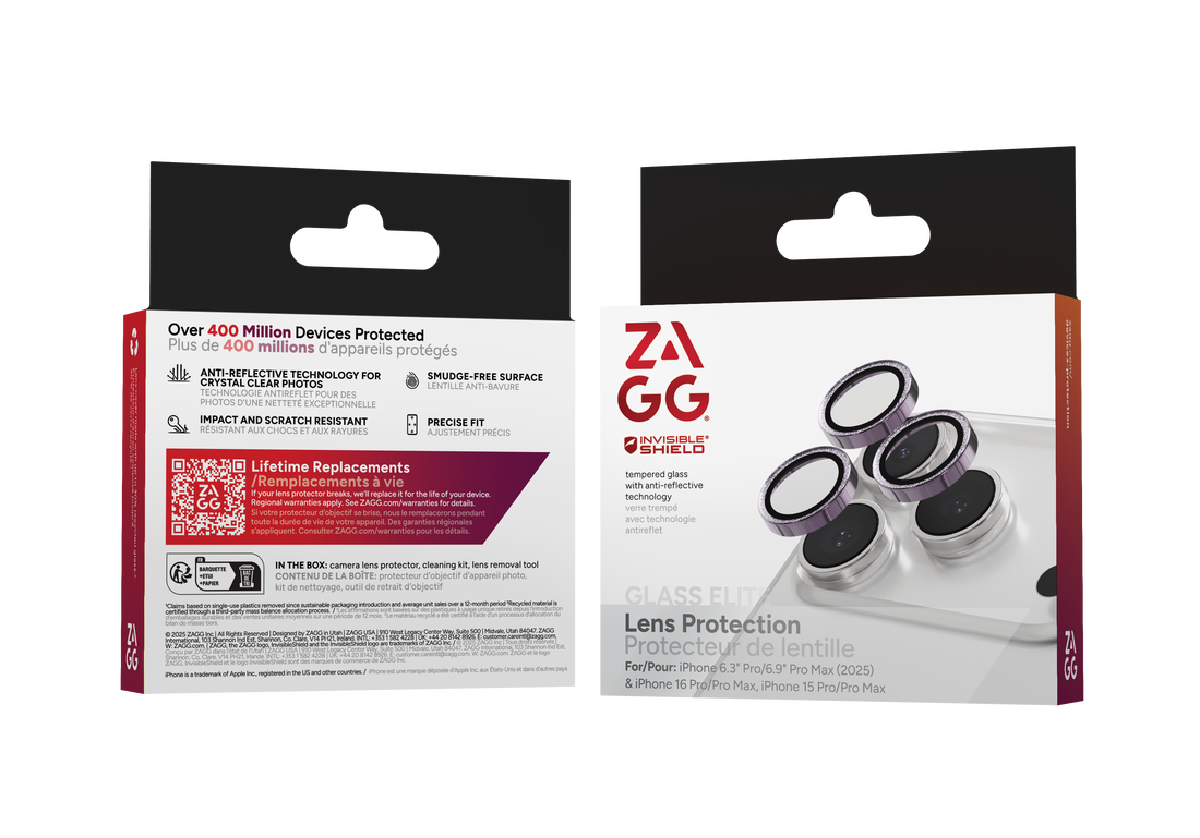 ZAGG InvisibleShield iPhone 17 Pro / iPhone 17 Pro Max camera protector paars glitter