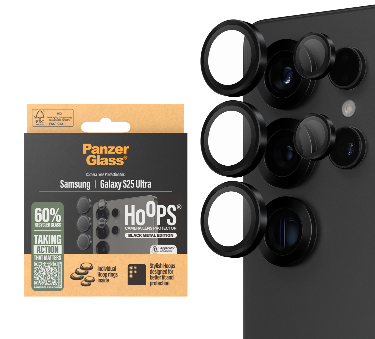 PanzerGlass Hoops Galaxy S25 Ultra Lens screenprotector zwart