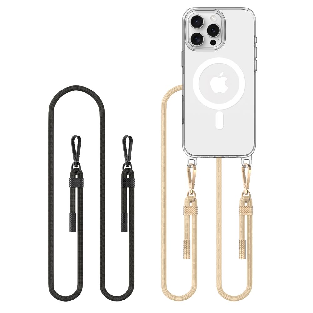 Tech Protection MagSafe iPhone 16 Pro Max hoesje met koord zwart & beige