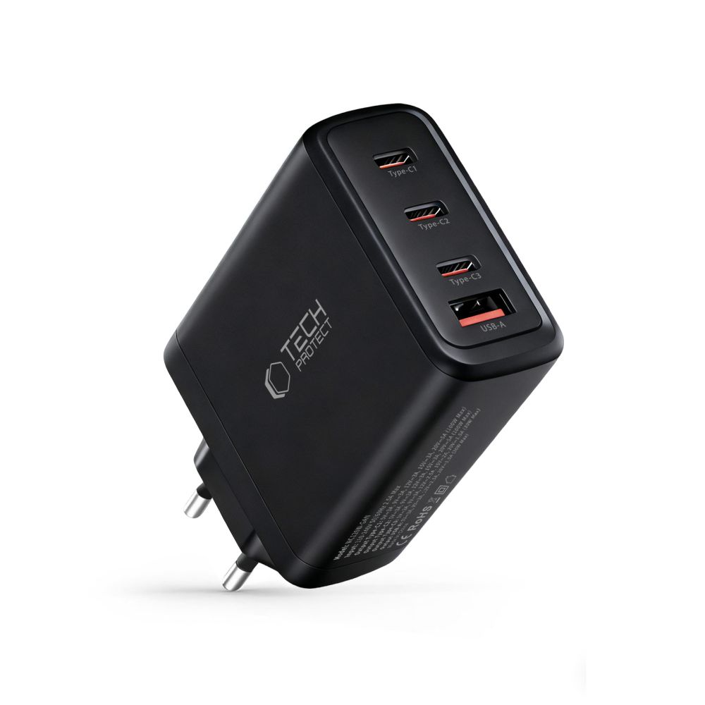TechProtection GaN 4 poort 120 watt USB-C oplader zwart