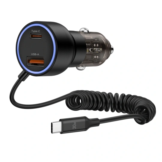 TechProtection CC10 2 poort USB-C en USB-A autolader met kabel