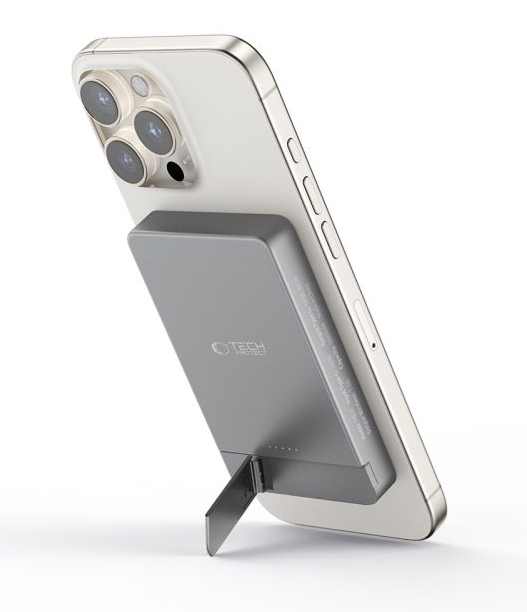TechProtection MagSafe draadloze powerbank met stand 5000 mAh grijs