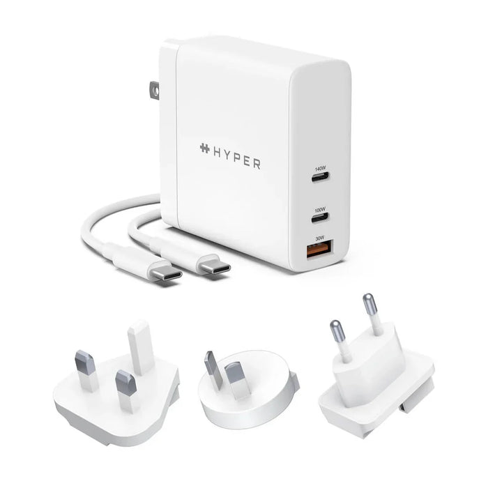 HyperDrive 3-Port Travel Charger 140 watt oplader wit