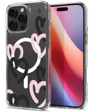 Spigen Ultra Hybrid MagSafe iPhone 16 Pro Max hoesje hartjes zwart