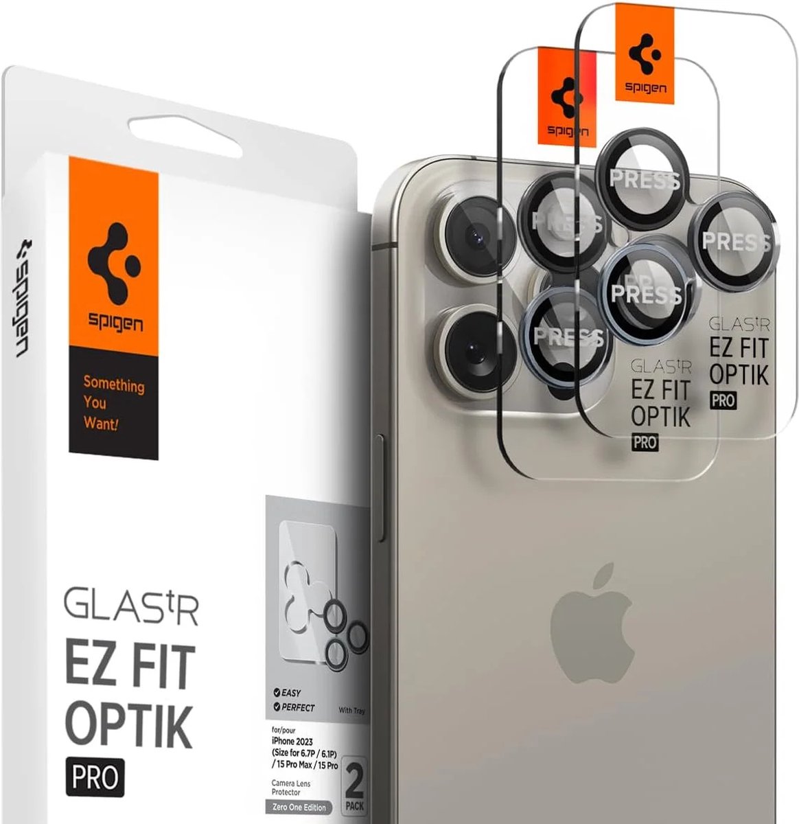 Spigen Optik EZ Fit iPhone 15 Pro / iPhone 15 Pro Max camera beschermer 2 pack zero one
