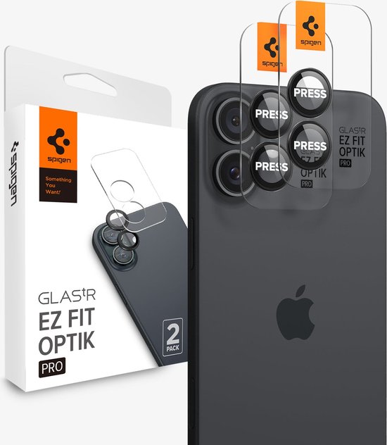 Spigen Optik EZ Fit iPhone 16 / iPhone 16 Plus camera beschermer 2 pack zwart