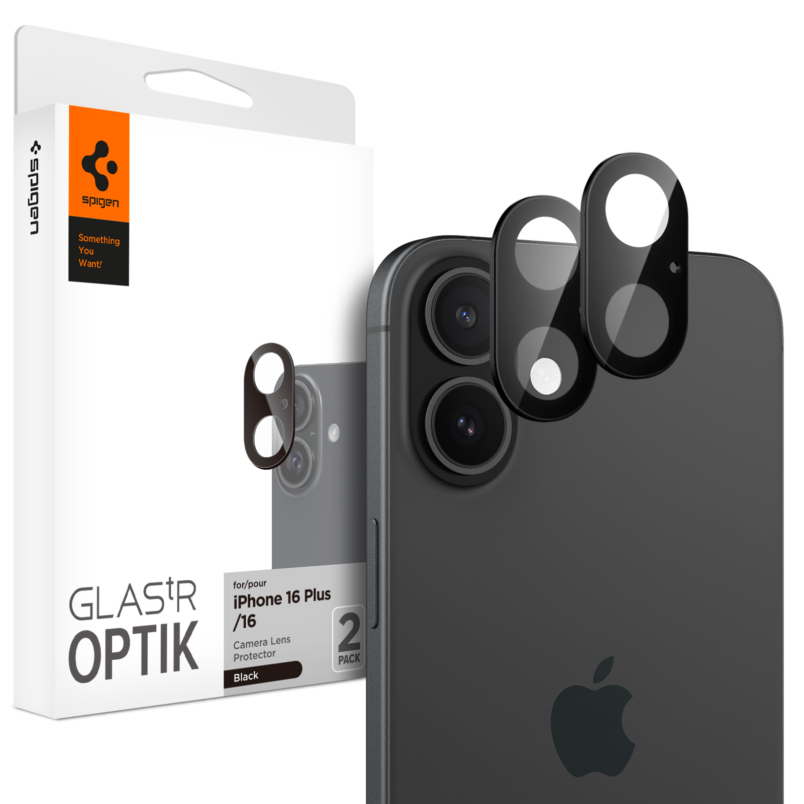 Spigen Optik iPhone 16 / iPhone 16 Plus camera beschermer 2 pack zwart