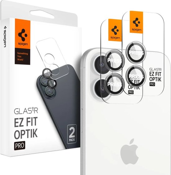Spigen Optik EZ Fit iPhone 16 / iPhone 16 Plus camera beschermer 2 pack transparant