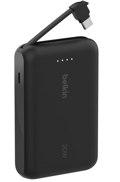 Belkin BoostCharge 10k power bank met ge&iuml;ntegreerdeUSB-C kabel zwart