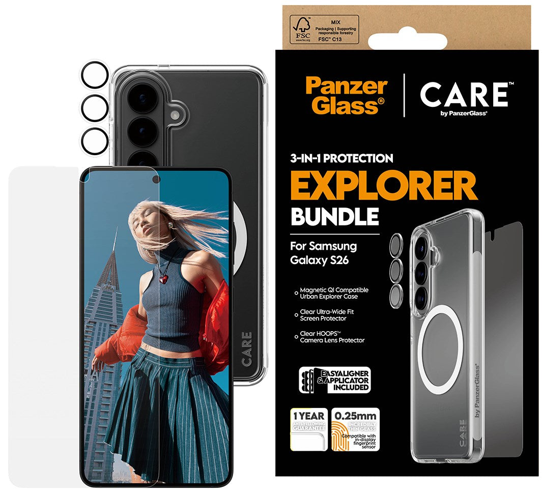 PanzerGlass CARE 3 in 1 Galaxy S26 Urban Combat bundel hoesje screen en camera protector