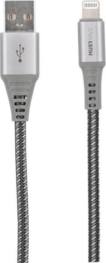 Musthavz Nylon USB-A naar Lightning kabel 1 meter grijs