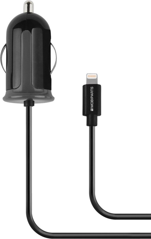Mobiparts Lightning autolader met vaste kabel Zwart