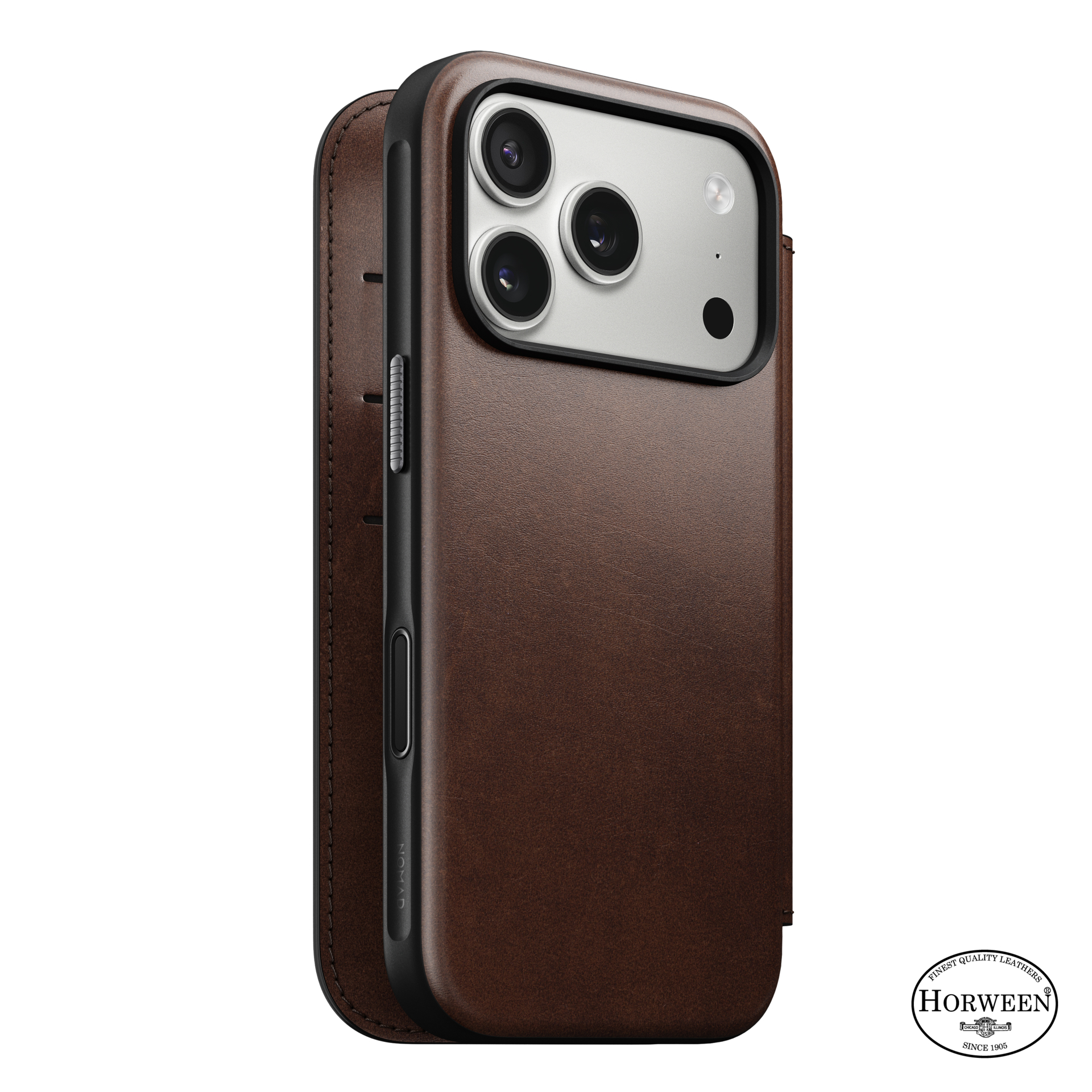 Nomad Modern Horween Leather Folio iPhone 17 Pro Max hoesje bruin
