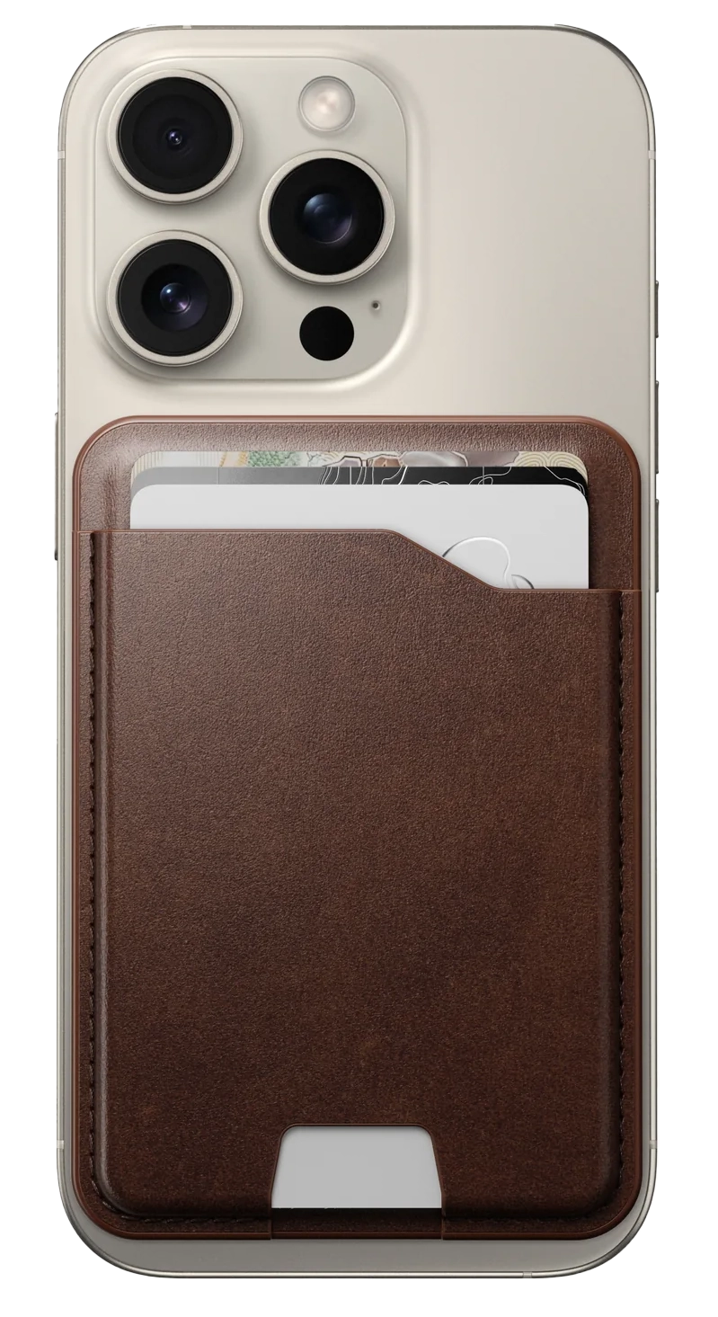 Nomad Horween Leather MagSafe wallet hoesje met Find My tracker bruin