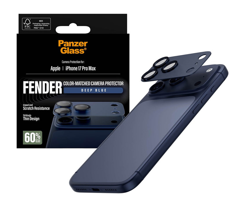 PanzerGlass Fender iPhone 17 Pro Max camera protector blauw