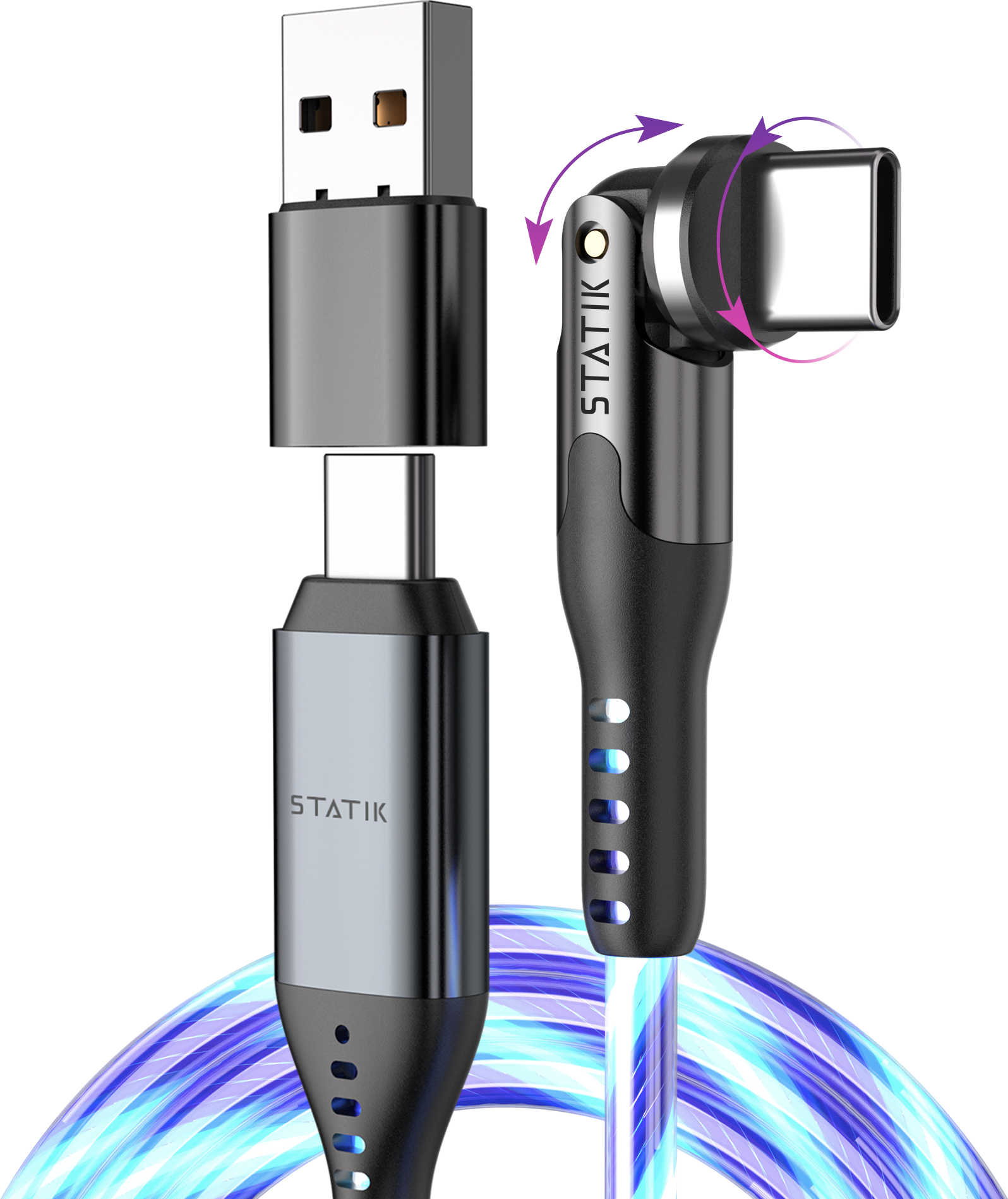 Statik PowerPivot Glowing LED USB-C naar USB-C kabel 100 cm