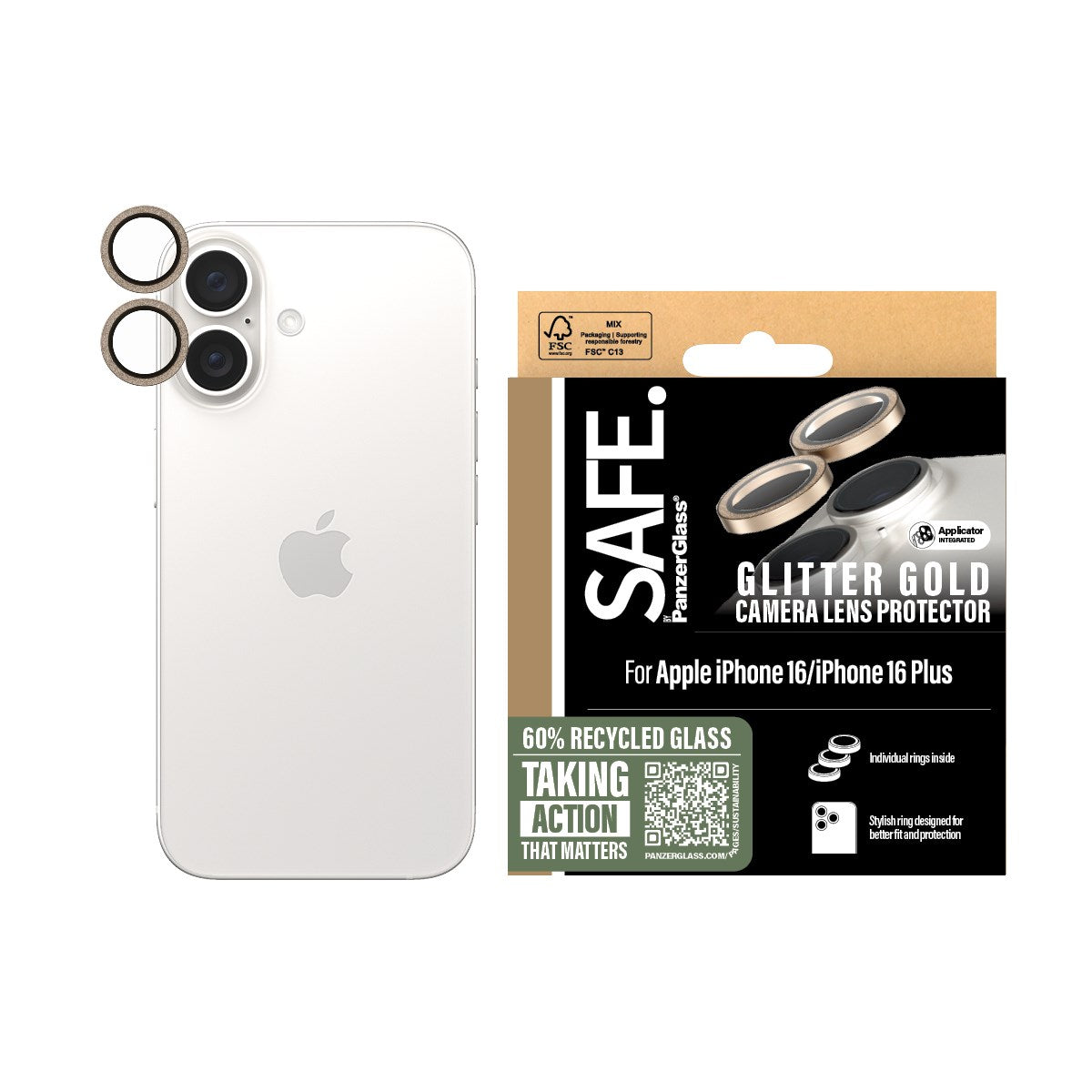 PanzerGlass SAFE iPhone 16 / 16 Plus glazen camerabeschermer goud