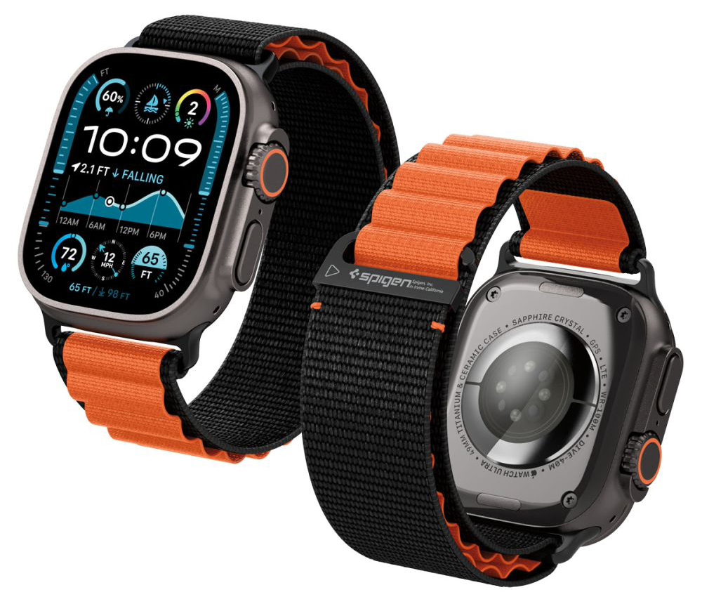 Spigen WBF1 Band Apple Watch 49 / &nbsp;46 / 45 / 44 &nbsp;mm bandje zwart / oranje
