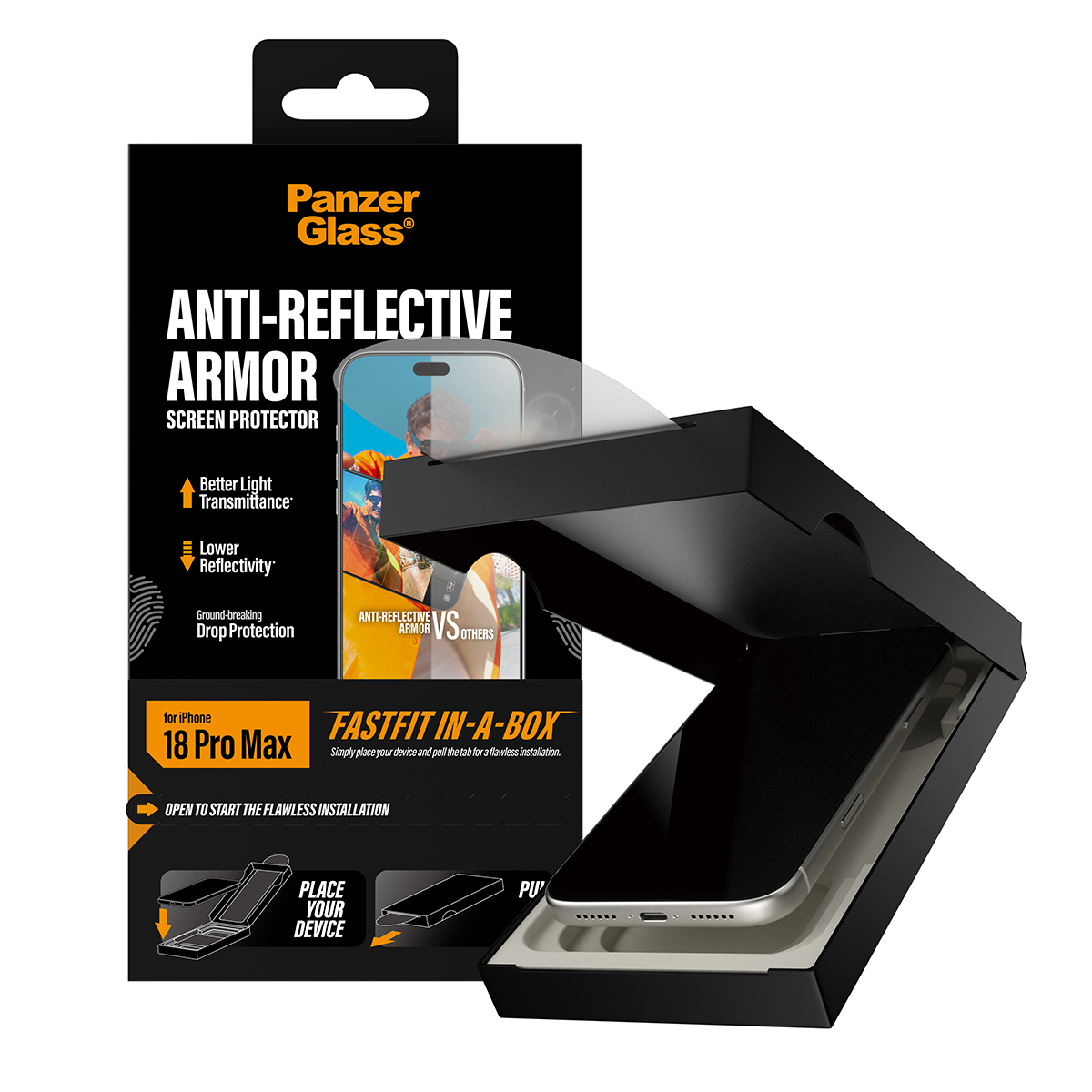 PanzerGlass Anti Reflectie Armor iPhone 18 Pro Max glazen screenprotector fastfit