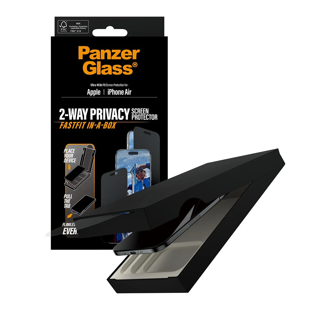PanzerGlass 2 Way Privacy iPhone Air glazen screenprotector FastFit in a box