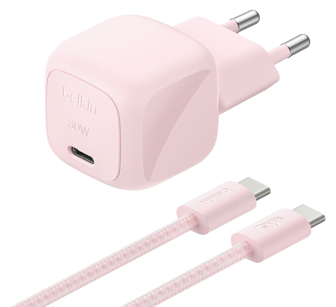 Belkin BoostCharge 30 watt USB-C oplader met gevlochten USB C kabel blush roze