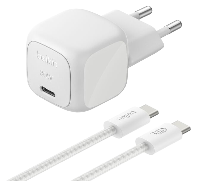 Belkin BoostCharge 30 watt USB-C oplader met gevlochten USB C kabel zilver