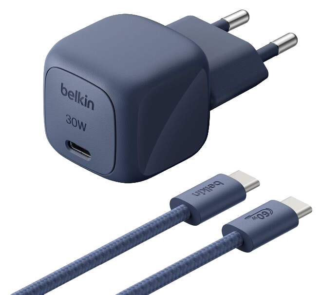 Belkin BoostCharge 30 watt USB-C oplader met gevlochten USB C kabel indigo